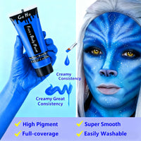 Go Ho Blue Cream Face Body Paint(2.37oz,70ml),Water Based Face Paint,Blue Makeup Face Painting for SFX Cosplay Costumes Festivals Halloween Makeup