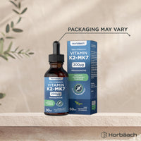 Horbäach Vitamin K2 MK7 Drops 200ug | 50 ml | High Strength Vitamin K2 as Menaquinone MK7 | Peppermint Flavour | Vegan Liquid Food Supplement | by Horbaach
