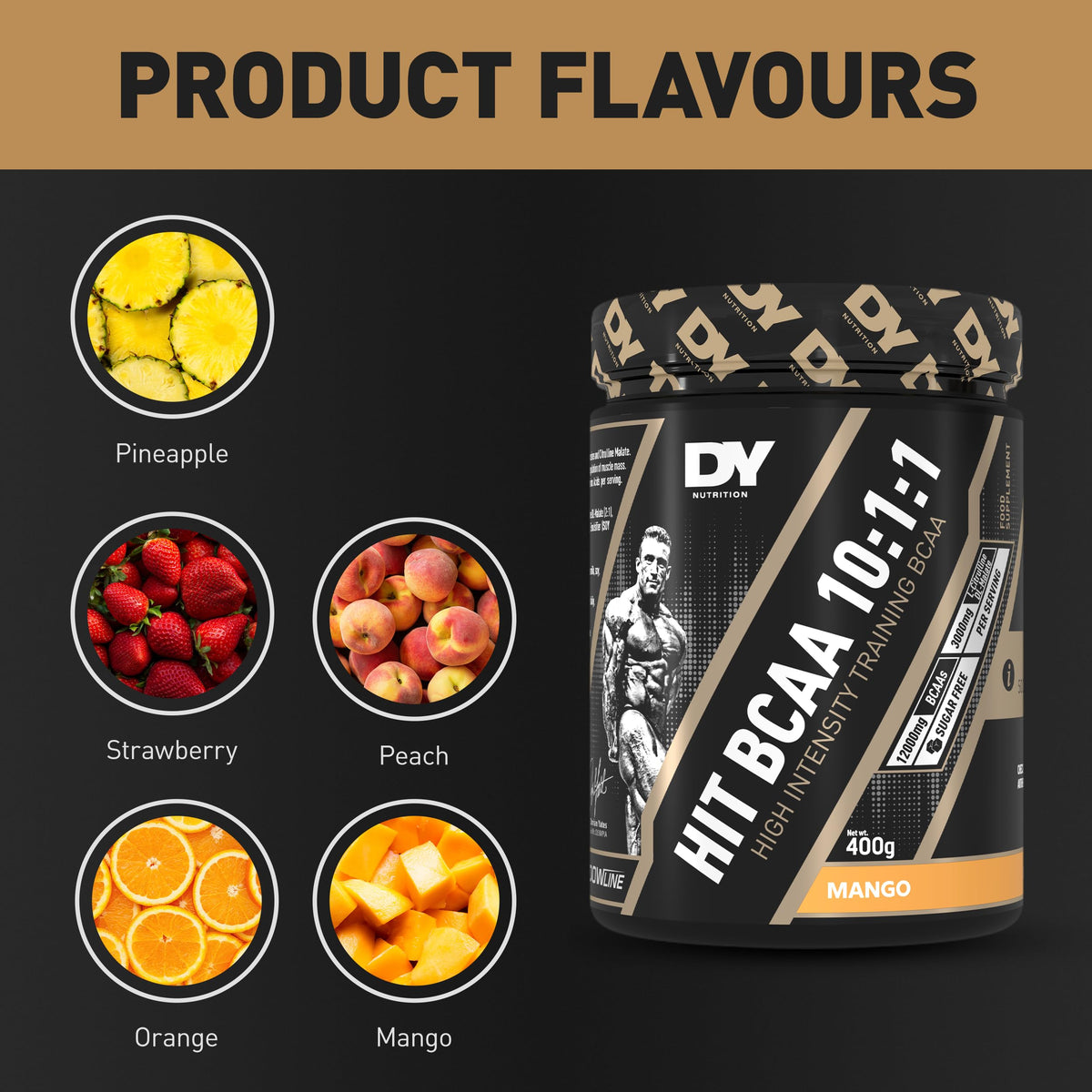DY Nutrition HIT BCAA 10:1:1 (Orange) with L-Citrulline Malate, Beta Alanine + 12g of Branch Chain Amino Acids 400g Powder, 20 Servings - Optimal Pump & Performance | Non Stim Pre & Intra Workout