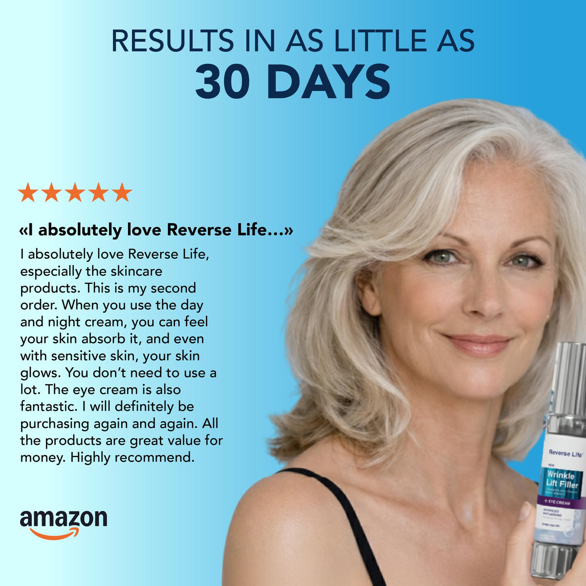 Reverse Life - Lifting Eye Cream for Wrinkles - Eye Cream for Dark Circles and Puffy Eyes with Lifting and Filling Properties - Hyaluronic Acid, Coconut Extract & Vitamin C - 30ml