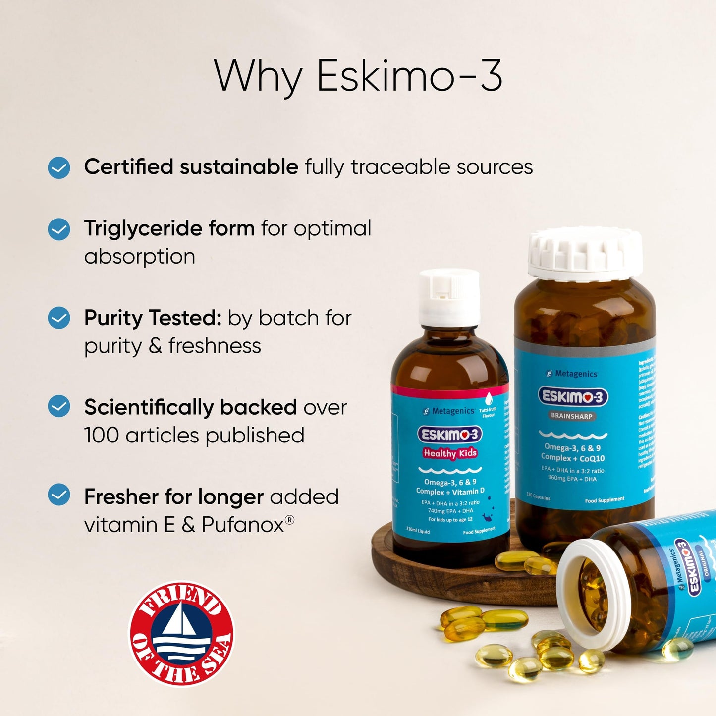 Metagenics Eskimo-3 Balanced Mind- High EPA Omega-3 Fish Oil + Vitamin D - 50 Capsules