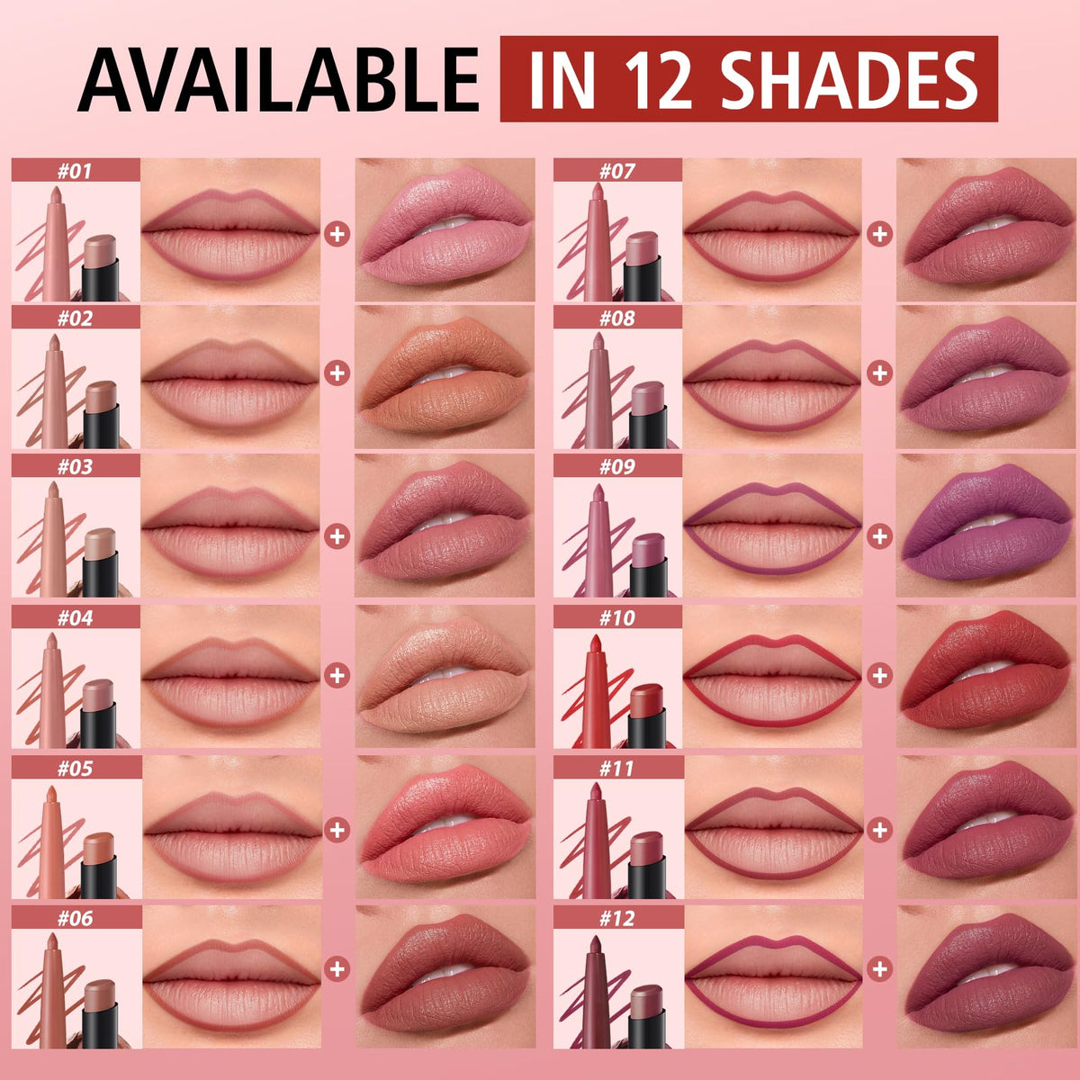 LANGMANNI 12Pcs Sculpting Matte Velvet Lip Set,Nude Colors Sculpting Kit| 6 Lip Liners + 6 Lipsticks, Soft-Focus Blur & Longwear | Gift for Makeup Lovers(#A)