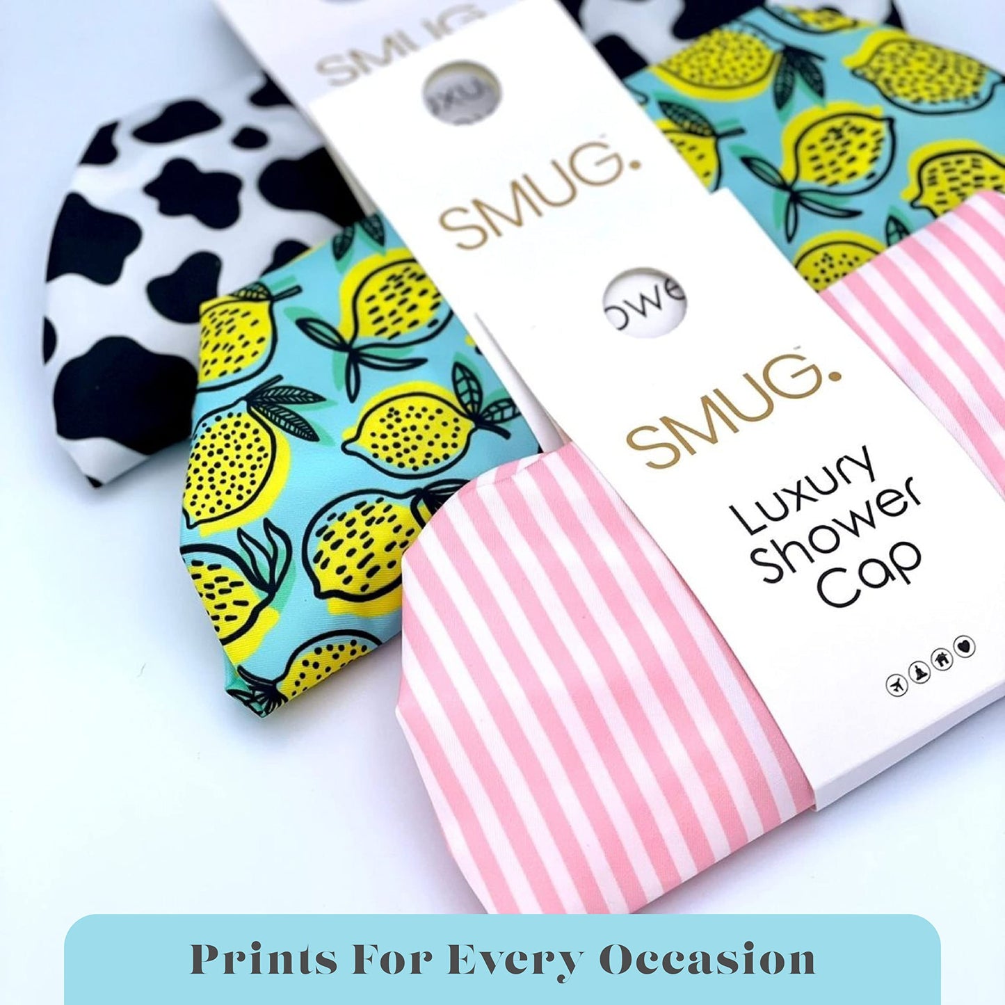 SMUG Shower Cap | Waterproof Shower Cap with Elastic Lining | Four Prints Available | Showers, Cooking, Spa Salon, Sleeping, Makeup | Shower Caps For Women UK Long Hair Short Hair | Lemon