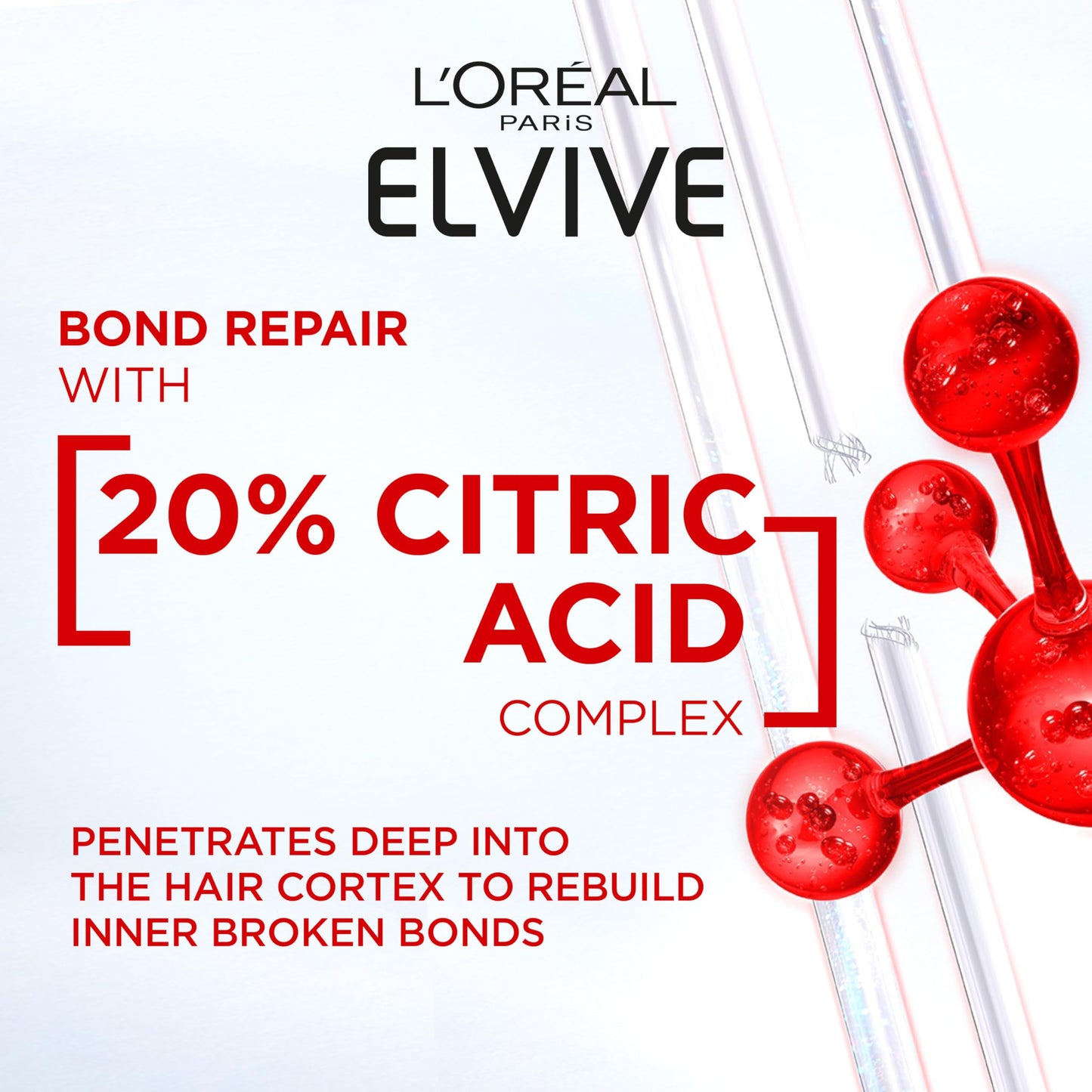 L'Oreal Paris L'Oréal Paris Elvive Bond Repair Leave-In Serum, with Citric Acid Complex, for Stronger Hair, Heat Protection, 12x Less Split-Ends, 98% Stronger, 82% More Shine for Damaged Hair, 150ml