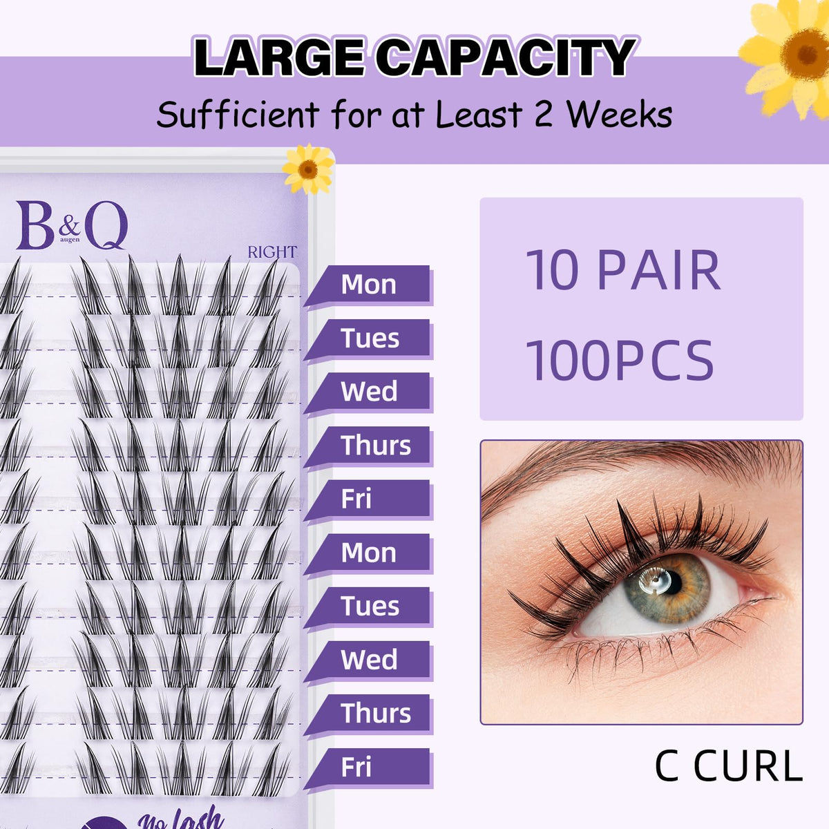 BelleQiana B&Q Clusters Lash Kit Sunflower Lash Extension Kit No lash Map Natural LASH Clusters Individual with Invisible Band Eyelash Extension kit C Curl LASH with Bond and Seal (LRTZ-Sunflower)