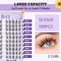 BelleQiana B&Q Clusters Lash Kit Sunflower Lash Extension Kit No lash Map Natural LASH Clusters Individual with Invisible Band Eyelash Extension kit C Curl LASH with Bond and Seal (LRTZ-Sunflower)