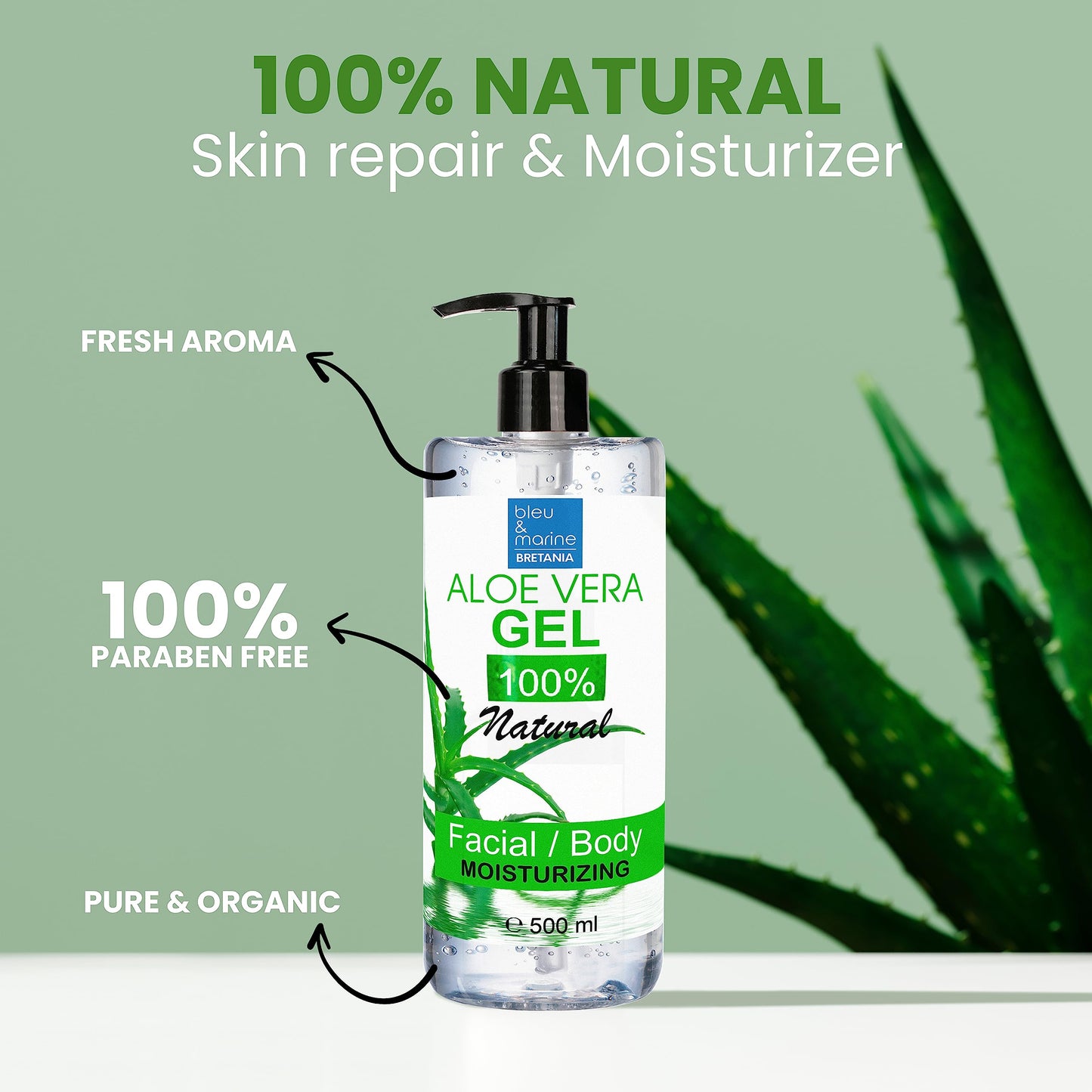 bleu & marine Bretania Pure Aloe Vera Gel 100% Natural 200 ml 7.03 fl oz DIY Cosmetics Face & Body care Moisturiser Hair repair After sun Soothing gel Wax Aftercare Canary Islands