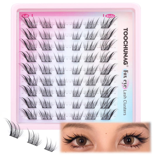 Cat Eye Cluster Lashes Natural Individual Eyelashes 14mm Fox Eye Lash Clusters CC Curl Left Right Wispy Eyelash Clusters Russian False Lashes Individual Cluster by TOOCHUNAG