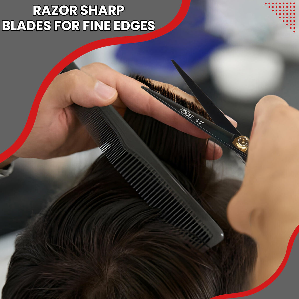 Nixcer Hair Cutting Scissors -Sharp Razor Edge Blade Hair Shears Series - 6.5" with Fine Adjustment – Stainless Steel Hair Scissors Professional for Men, Women & Babies (Black)