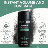 Magik Fibres Hair Fibres for Men and Women, Premium Keratin Hairline Powder for Thinning Hair, Adds Instant Volume for a Natural Look, Sweat Resistant, No Clumps, 27.5g Bottle (Medium Brown)