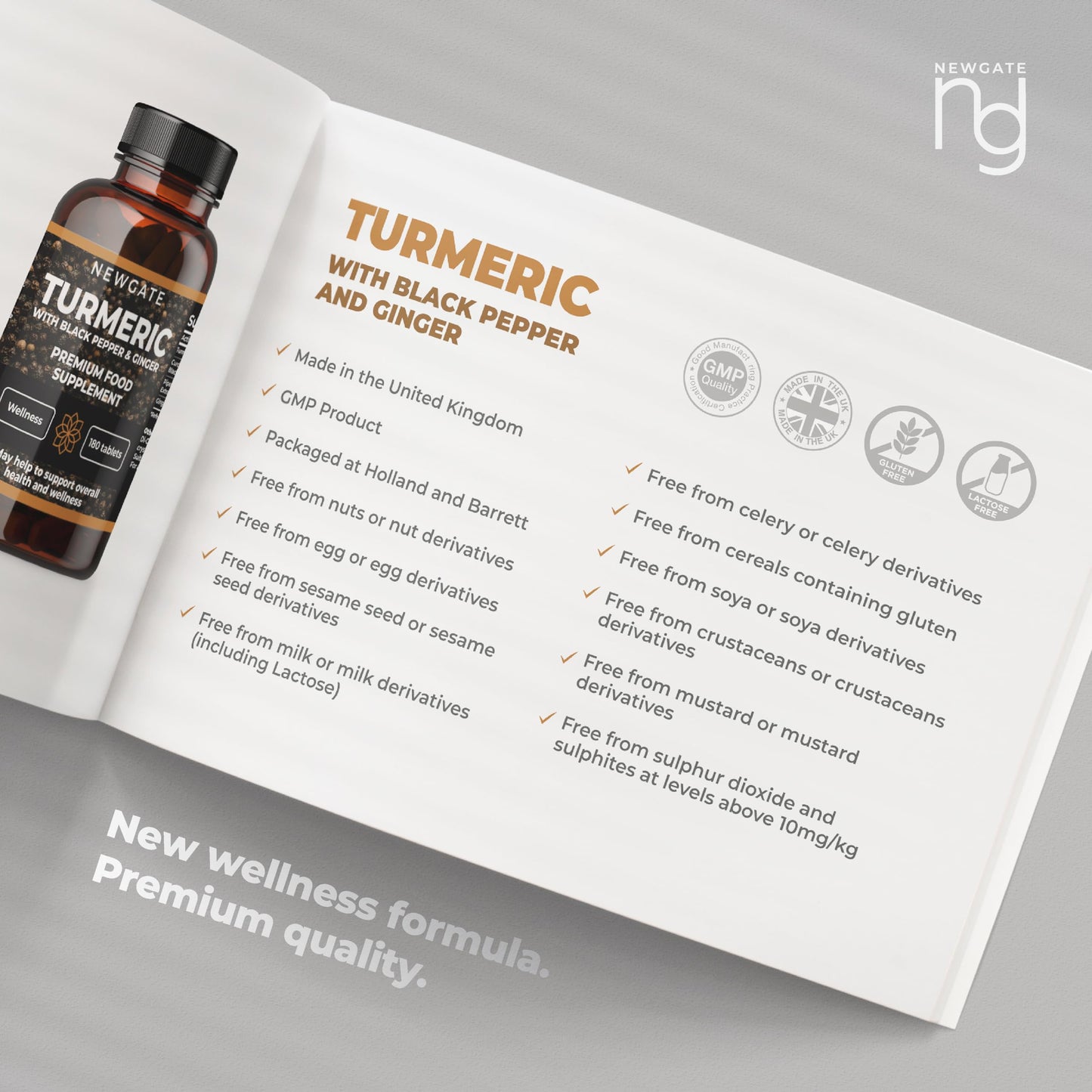 Newgate Labs Turmeric with Black Pepper and Ginger 180 High Strength Tablets - Overall Wellness Support - Premium Nutritional Supplement - GMO Free - Halal - Made in The UK