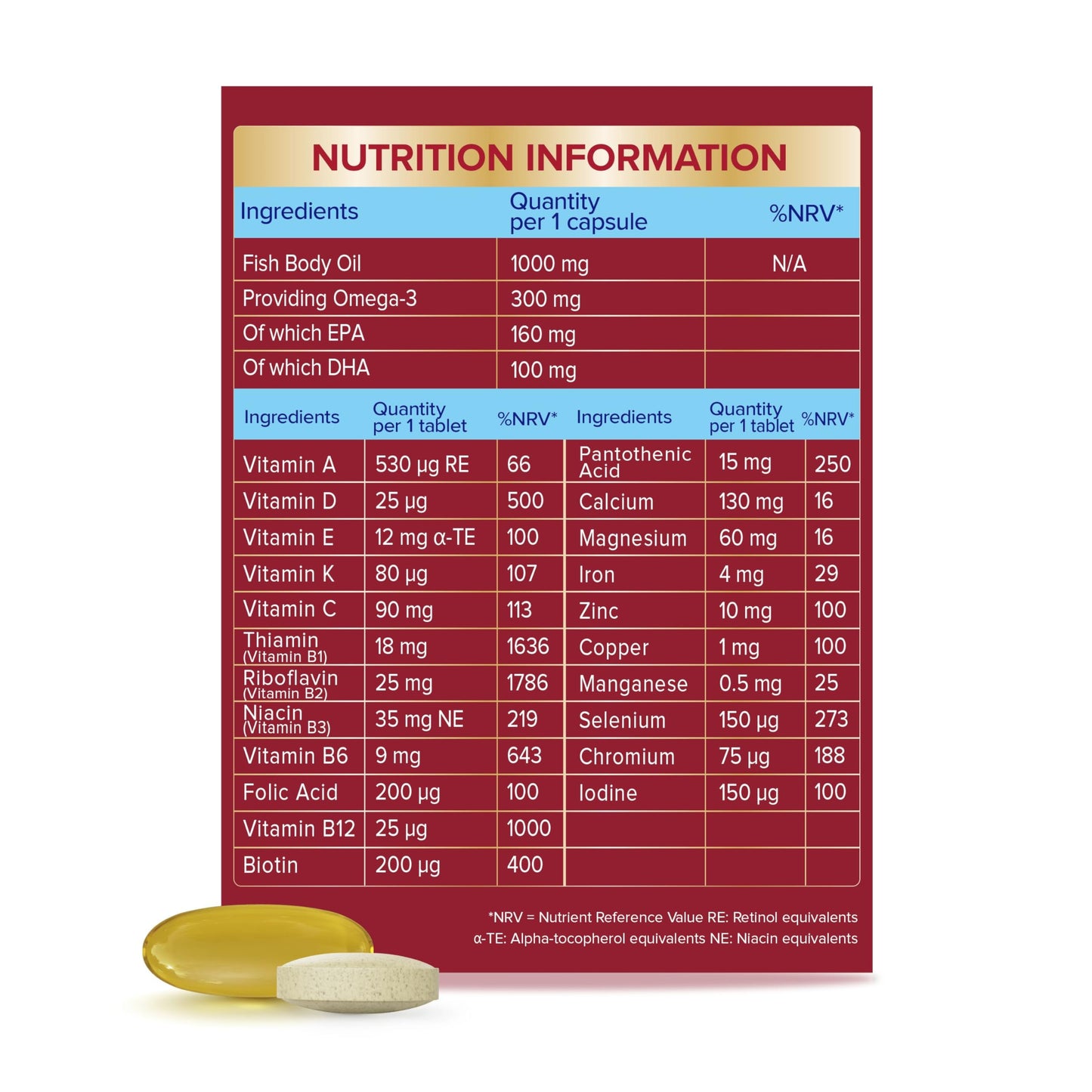 SEVEN SEAS Seven Seas Omega-3 and Multivitamins Man 50plus, 30-Day Duo Pack, with B Vitamins and Calcium, 30 Omega-3 Capsules and 30 Multivitamin Tablets