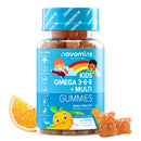 novomins Omega 3 6 9 for Children – with Vitamin D, E, and Perilla Oil 50 mg – Children's Vitamins – Vegan Alternative to Fish Oil – Gluten Free – Omega 3-30 Gummy Bears – Orange Flavour – Novomins