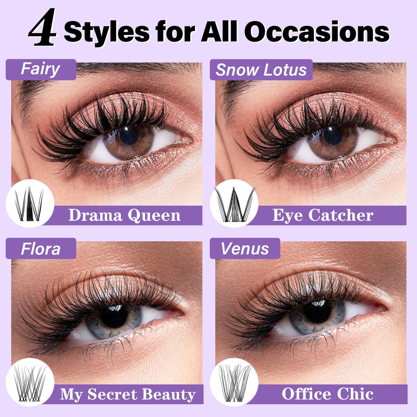 BelleQiana B&Q Fairy Cluster Lashes Kit 8-18mm Individual Eyelashes Invisible Band 144pcs Manga Lashes Eyelashes Individual Kit Soft & Waterproof Lash Clusters with Bond & Seal & Removal (Kit-Fairy Lash)