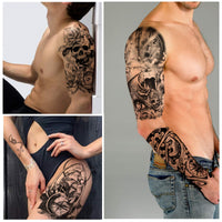 Yazhiji 36 Sheets Temporary Tattoos Stickers, 12 Sheets Fake Body Arm Chest Shoulder Tattoos for Men or Women with 24 Sheets Tiny Black Temporary Tattoos.