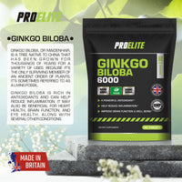 Ginkgo Biloba 6000mg - High Strength Vegan Ginkgo Biloba Leaf Extract 60 Tablets 50:1 Extract � Gluten Free, GMO Free - Made in UK by PROELITE