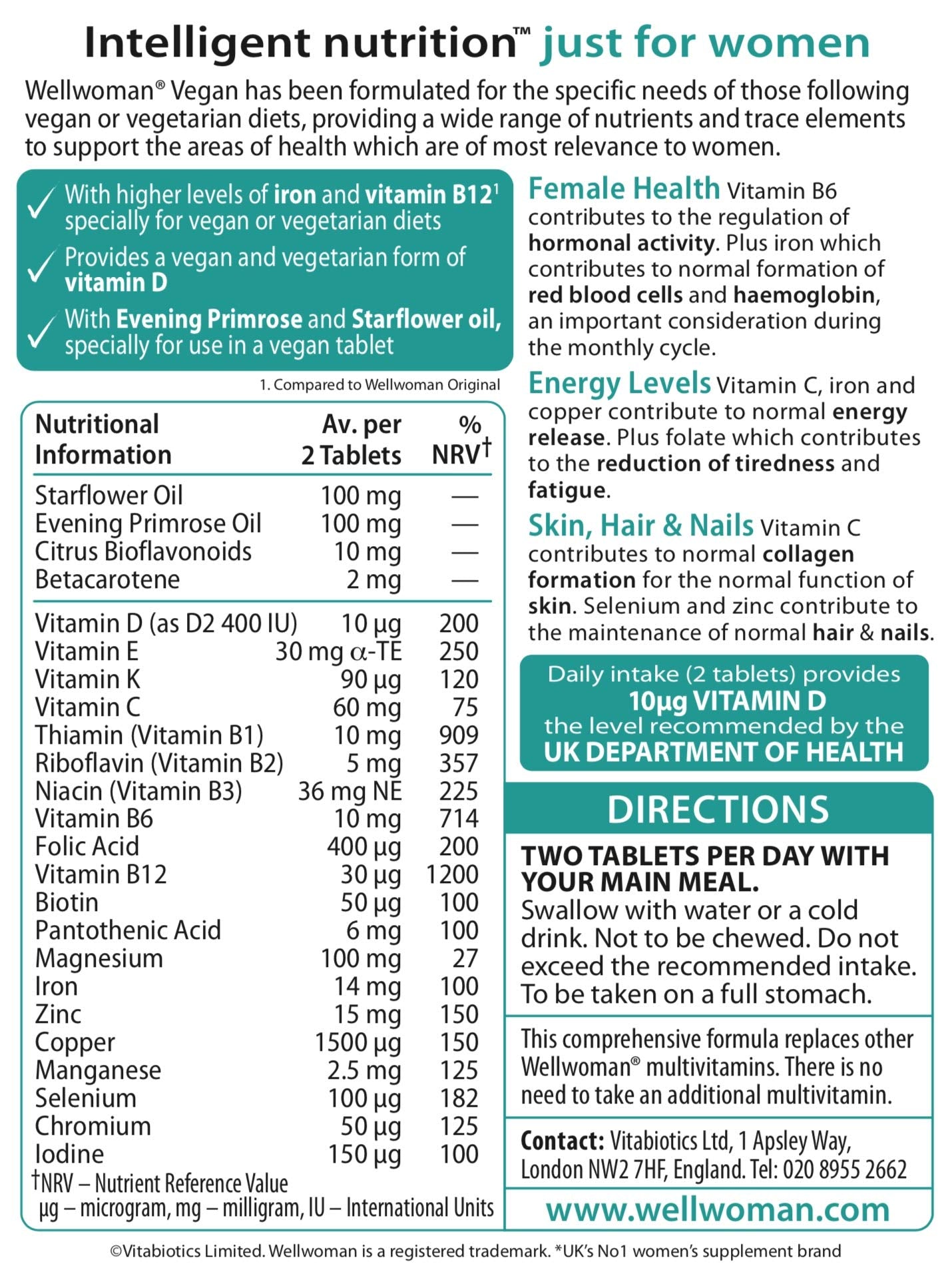 Wellwoman Vitabiotics Vegan Tablets