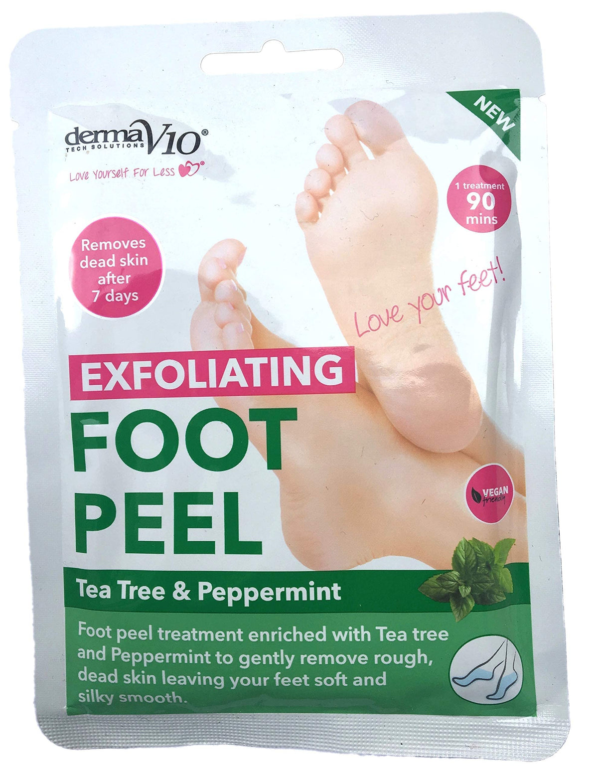 Derma V10 Exfoliating Foot Peel Tea Tree & Peppermint Removes Dead Skin After 7 Days