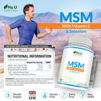 Nu U Nutrition MSM 1200mg - 180 Capsules - 3 Month Supply - Methylsulfonylmethanethane with Added Vitamin C and Selenium - High Strength MSM