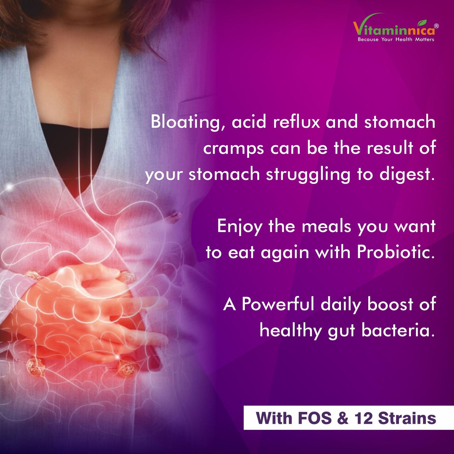 Vitaminnica Because your Health Matters Vitaminnica Vita Her Probio | 50 Billion | 12 Probiotics Strains | Premium Women's Blend for Gut & Vaginal Health | 60 Capsules