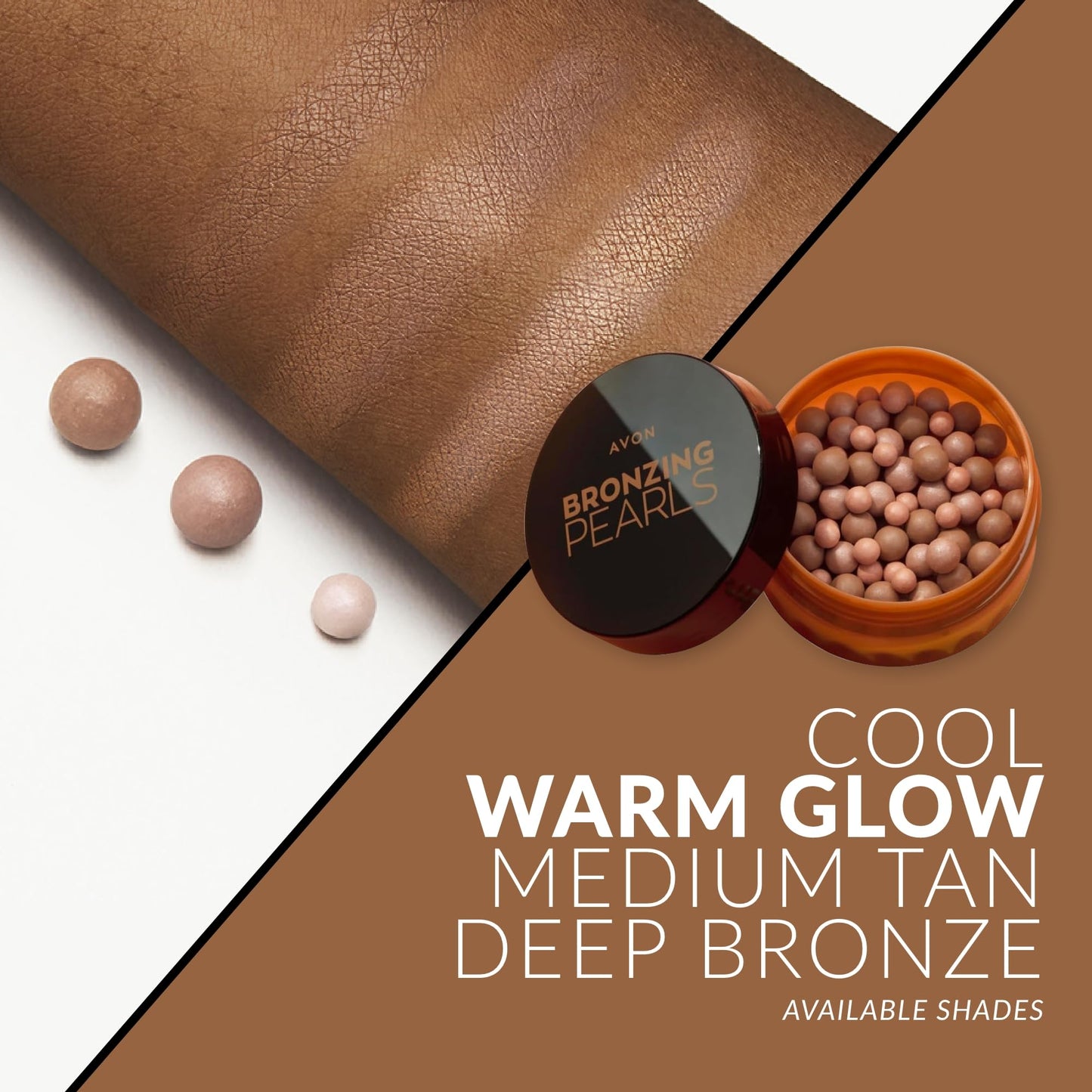 Avon Bronzing Pearls - Warm Glow, Multi-Shade Pearls with Mineral Pigments for a Buildable Multi-Dimensional Sun-Kissed Glow, Suitable for All Skin Tones, Cruelty-Free Face Bronzer, 28g