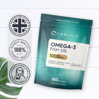 Omega 3 Fish Oil Capsules High Strength | Fatty Acids Supplement | 1000mg with 180mg of EPA and 120mg of DHA | 180 Softgels | by Carlyle