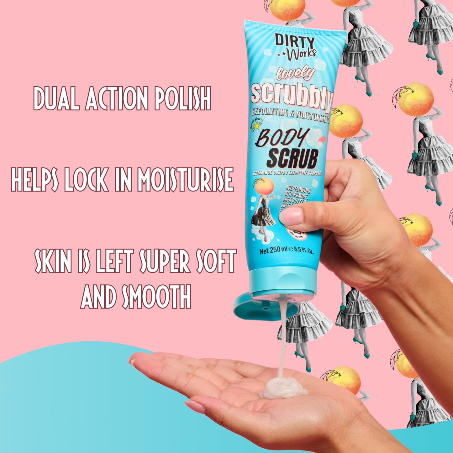Dirty Works Lovely Scrubbly Body Scrub - Exfoliating Sugar & Fruit Acids for Smooth, Revived Skin - 250ml - Signature Collection - Gentle Polish & Brighten