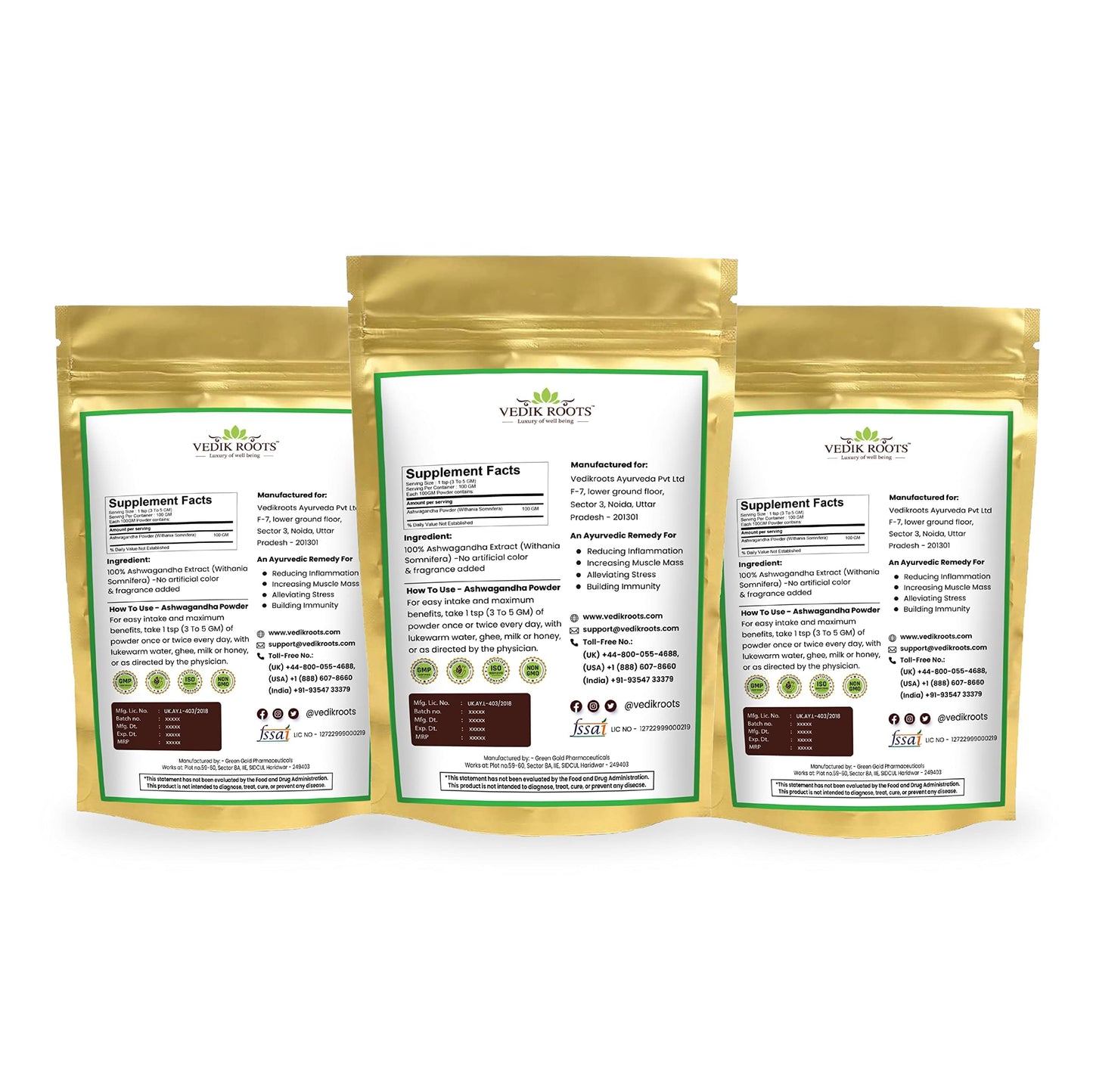 Vedikroots Ashwagandha Powder/Churn - A Stress Relief Elixir for an Active Lifestyle | Enriched with 100% Natural Ashwagandha Extracts (100g)