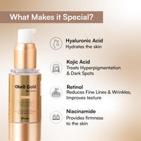 Brinton Obril Gold Skin Serum with Hyaluronic Acid, Retinol and Kojic Acid | Dermatologically Tested | All Skin Types | For Men and Women - 30ml