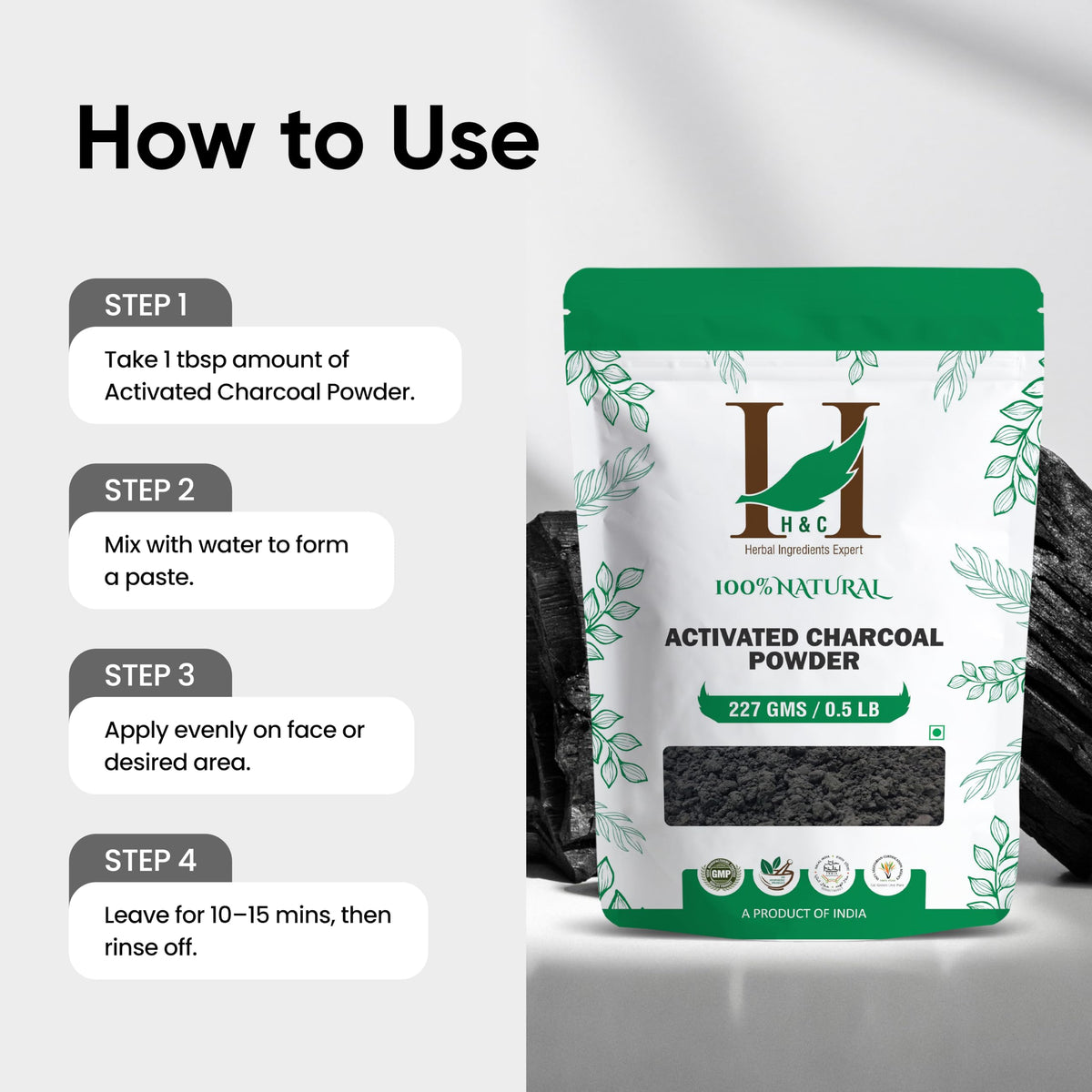 H&C HERBAL INGREDIENTS EXPERT H&C Activated Charcoal Powder - 227 Grams Pack