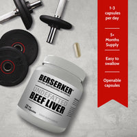 BERSERKER Supplements Berserker Desiccated Beef Liver Supplement 750mg per Capsule 500 Capsules, Un-defatted to Provide Full Absorption of Naturally Occurring Vitamins and Minerals Found in Beef Liver | Made in The UK