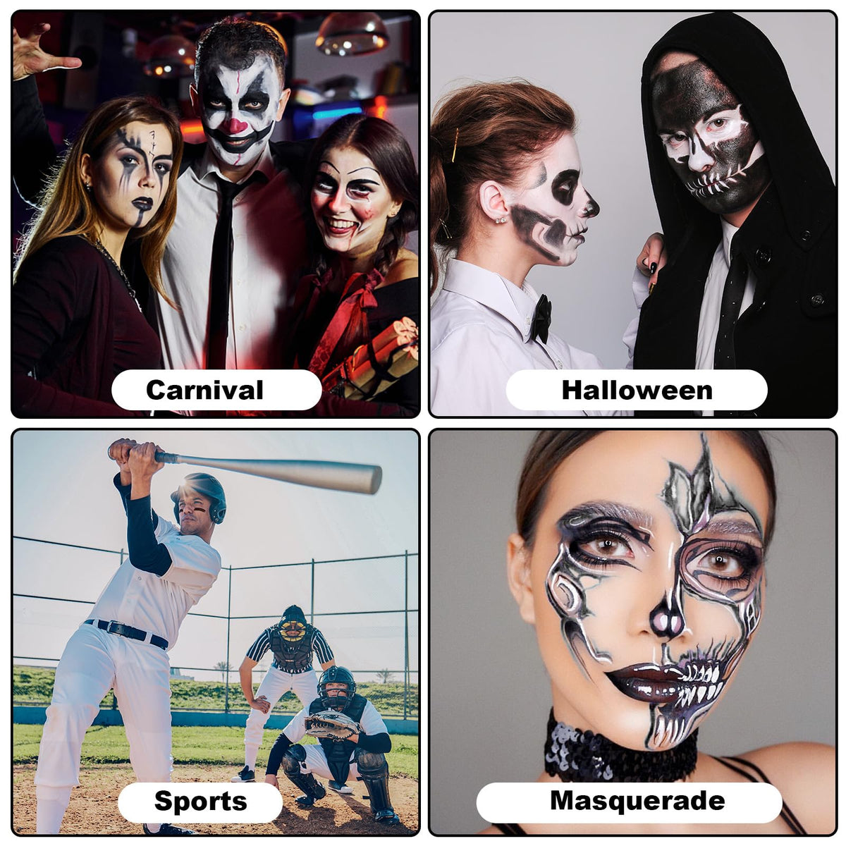 Aomig Black Face Paint Stick, Eye Face Body Paint Stick Colors Tube Waterproof Face Paint For Sports Baseball Softball Football Athletes Halloween Game Cosplay Costume Party Makeup Stick