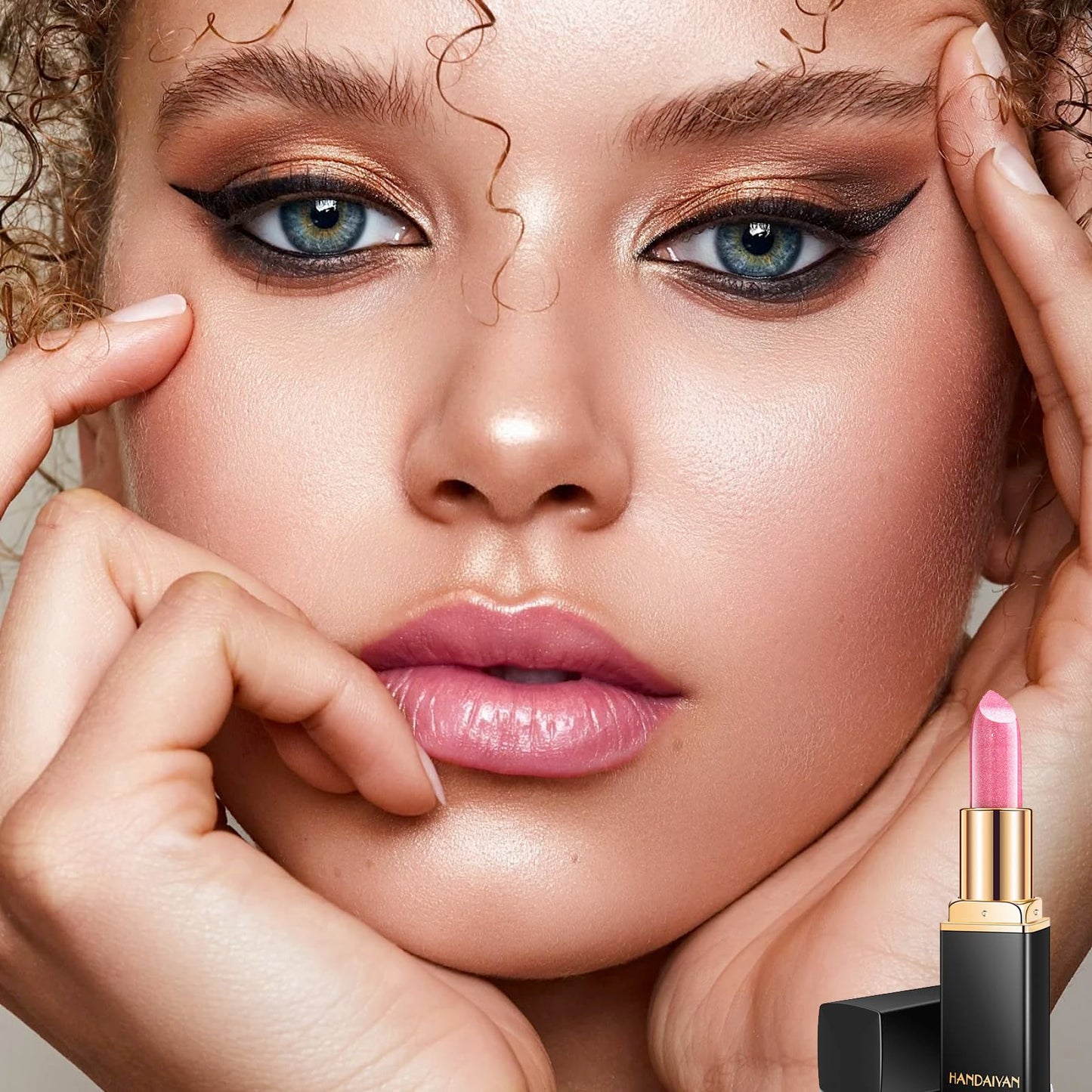 HAORQEE Pink Lipstick, Glitter Metallic Shimmer Lipsticks, Colour Changing Long Lasting Non-stick Cup Bright Pink Moisturizing Waterproof Sparkle Gift for Women Girls