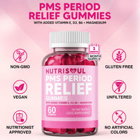 nutrisoul PMS Period Relief Gummies | Supplement for Women | 2000mg Magnesium with Vitamins B6, E, D3 | 60 Non-GMO, Cold Pressed, Vegan, Gluten Free Capsules with Chasteberry Extract | Natural Ingredients