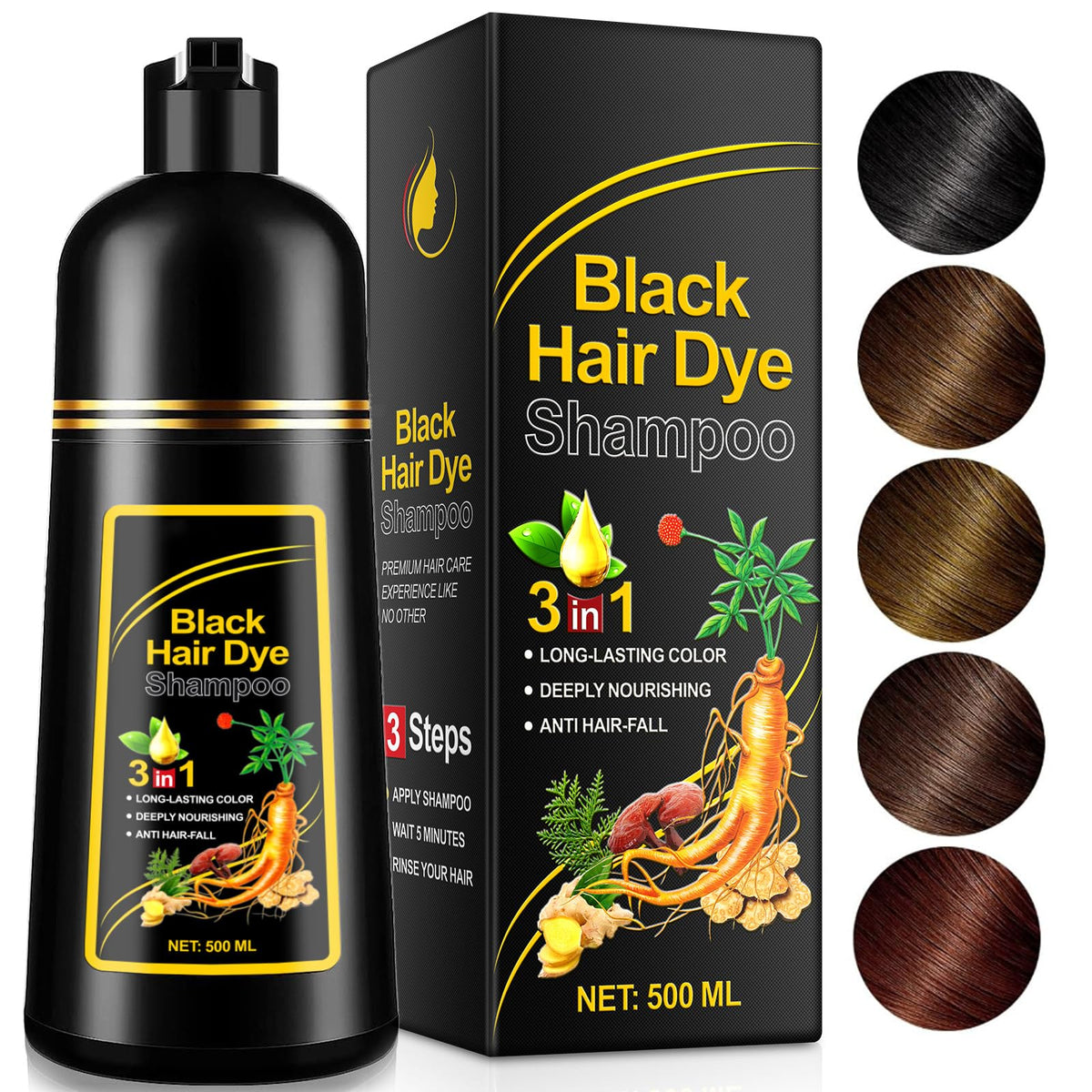 Generic 3-in-1 Herbal Hair Dye Shampoo, Herbal Hair Dye Shampoo Deeply Nourishing, Natural Brown Hair Color Solution for Women & Men