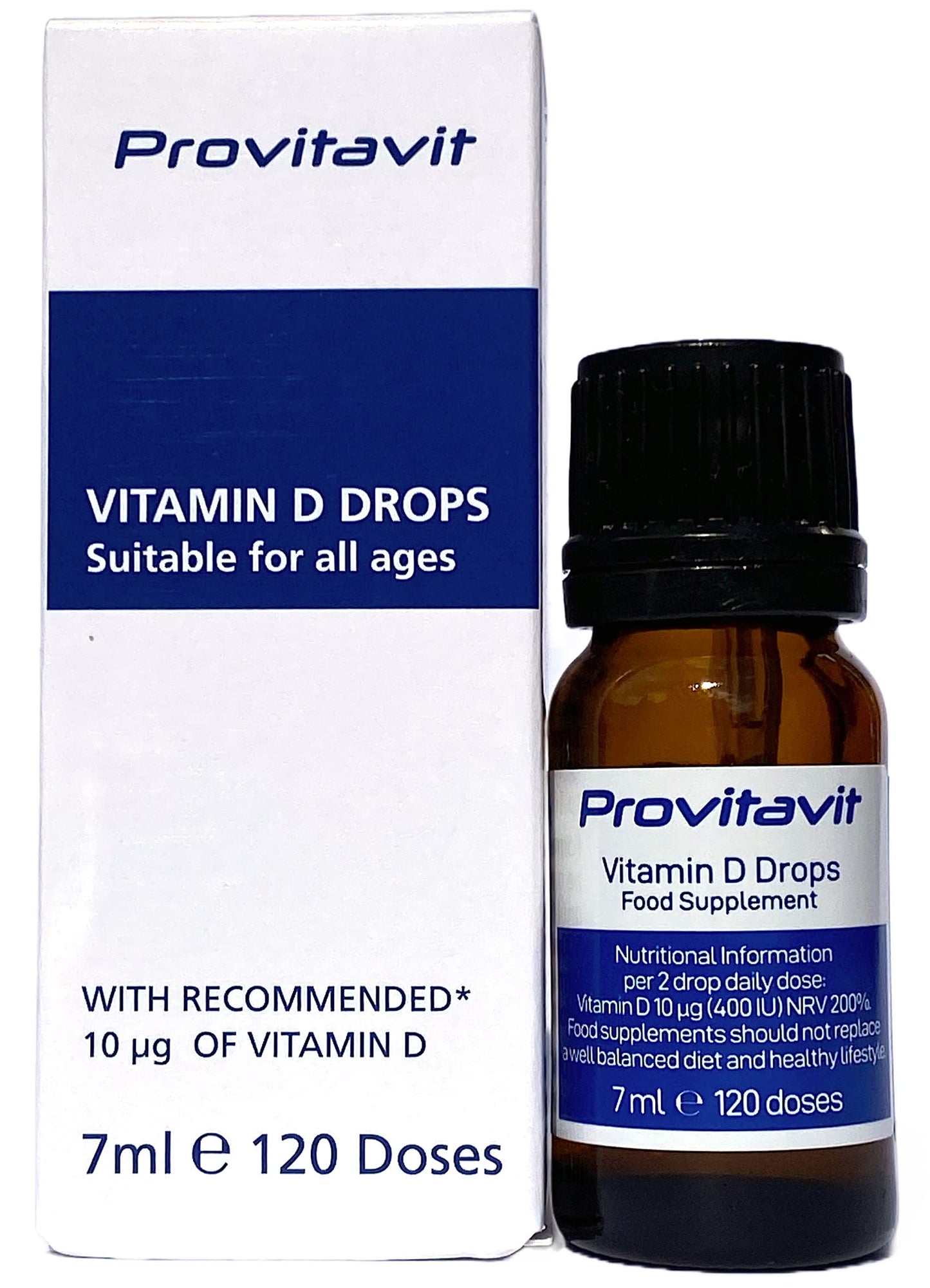 Provitavit Vitamin D Drops Newborn Baby to Adult - 10μg (400 IU) 7 ml - 4 Months Supply - Supports The Immune System and Normal Bones - D3 - Made in UK.