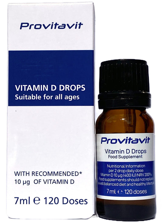 Provitavit Vitamin D Drops Newborn Baby to Adult - 10μg (400 IU) 7 ml - 4 Months Supply - Supports The Immune System and Normal Bones - D3 - Made in UK.