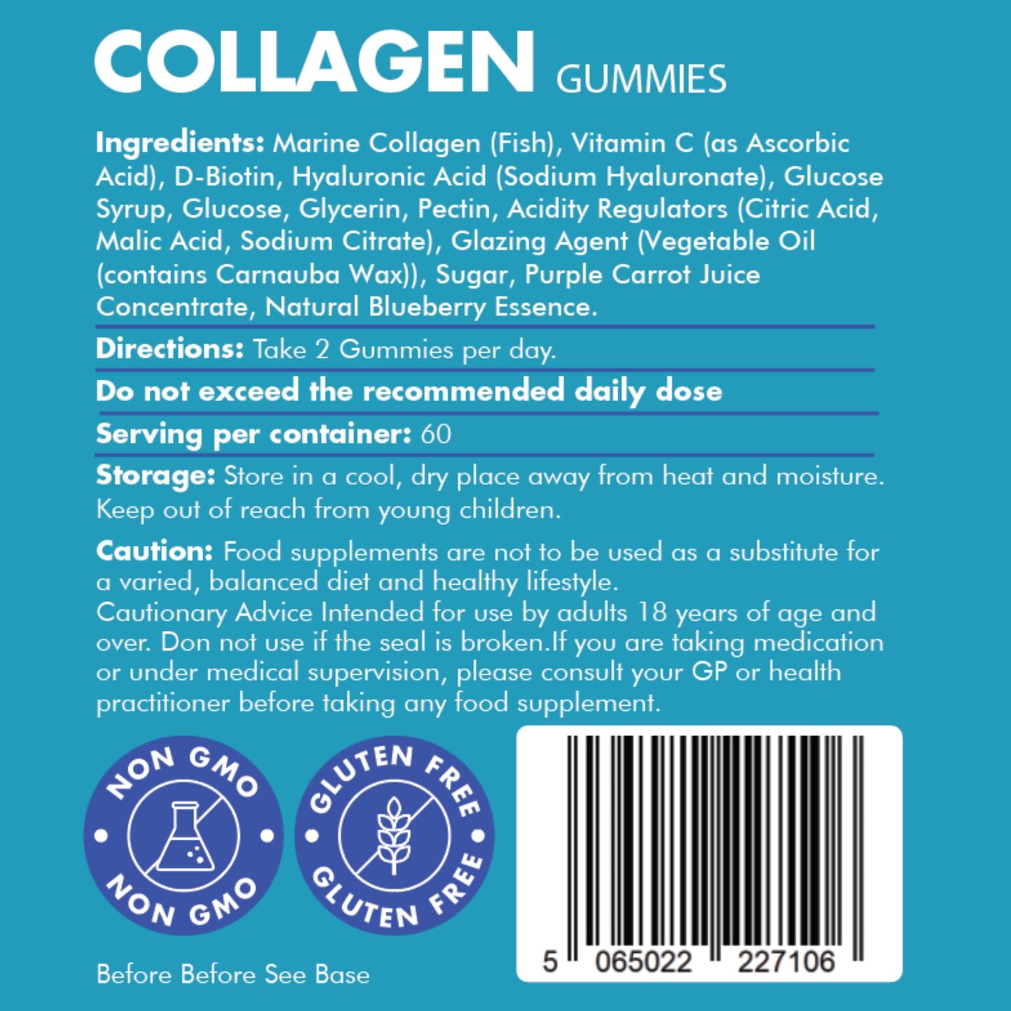 supplmnt. Supplmnt. Marine Collagen Gummies, Hydrolysed Collagen Peptides with Biotin, Hyaluronic Acid & Vitamin C, Supplements for Women & Men, for Skin, Hair & Nails, Blueberry