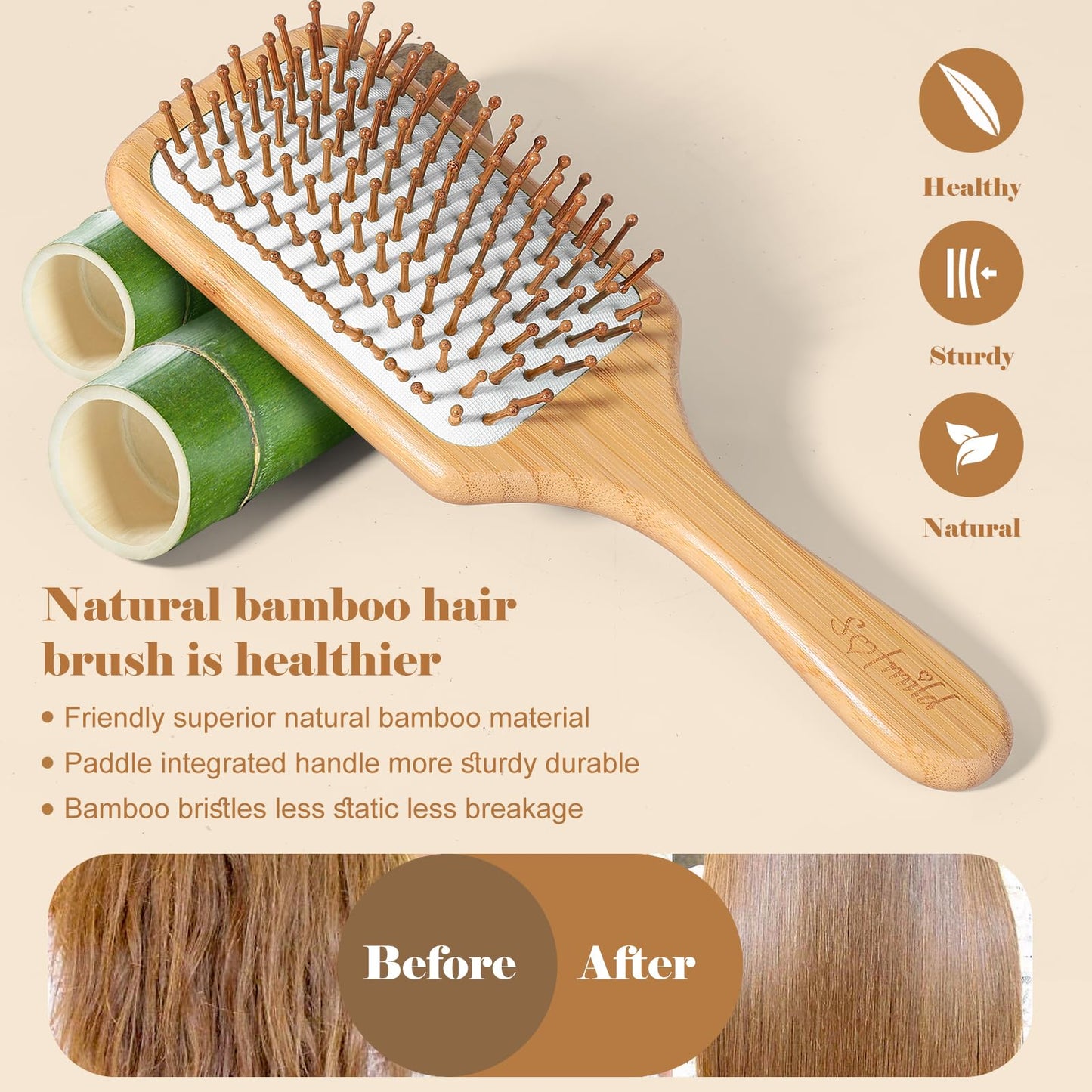 Sofmild Hair Brush, Eco-Friendly Natural Wooden Bamboo Paddle Hairbrush for Long Short Curly Thick Thin Hair for Men Women Kids, Massaging Scalp, Reducing Tangle & Hair Breakage, Promoting Hair Growth
