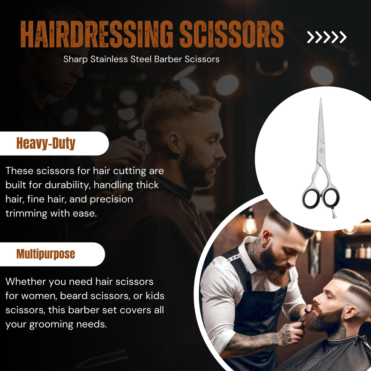Asm Instruments ASM Professional Hairdressing Scissors Barber Salon Scissor - Heavy Duty Stainless Steel Barbers Scissor for Crafting, Beard & Hair Cutting 6.5" - Perfect Christmas Gifts for Women & Men (Silver)