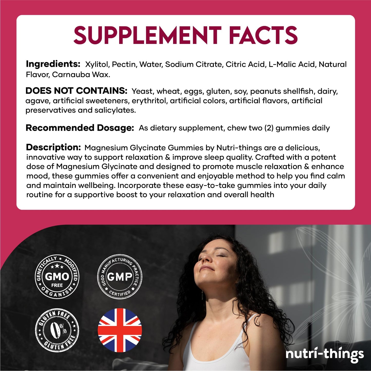 Nutri-things Magnesium Glycinate Gummies Adult - Mixed Berry Flavor, 400mg High Absorption Magnesium Chewable for Stress Relief, Sleep & Muscle Relaxation - Non-GMO, Gluten-Free - 60 Count, 30-Day Supply