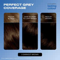 Clairol Lasting Colour Permanent Hair Dye | Ideal Grey Coverage | Shiny and Moisturised Hair | 3 Darkest Brown