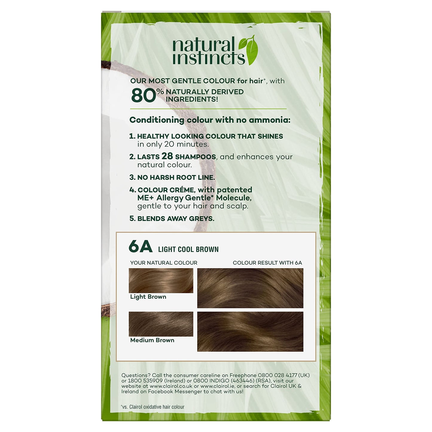 Clairol Natural Instincts Semi-Permanent No Ammonia Hair Dye, 6A Light Ash Brown