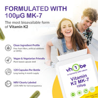 Vitamin K2 MK7 100mcg High Strength Bone Health Vitamin Supplement – 120 Vegan Capsules Made in UK, Supports Calcium Absorption & Bone Density | 100% Natural Vitamin K2 MK-7 by vh1be