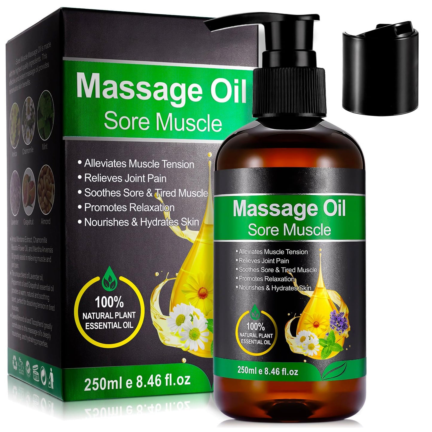 zoxpm Massage Oils for Massage Therapy 250ML Massage Oil for Muscle Pain Relief, Warming, Relaxing - Sports Massage Oil for Improved Recovery and Deep Tissue Massage