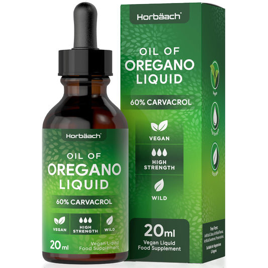 Horbäach Oregano Oil Drops | High Strength Oregano Liquid | 60% Carvacrol | 20ml Vegan Friendly Oil | Dietary Supplement | by Horbaach