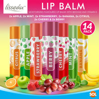 SOL 14pk Lip Balm Set | Flavoured Lip Balms with Beeswax and Vitamin E | Moisturising Lip Balm Multipack | Protect & Hydrate Beeswax Lip Balm Stick | Lip Balms | Lipbalm | Lip Moisturiser | Girls Lip Balm