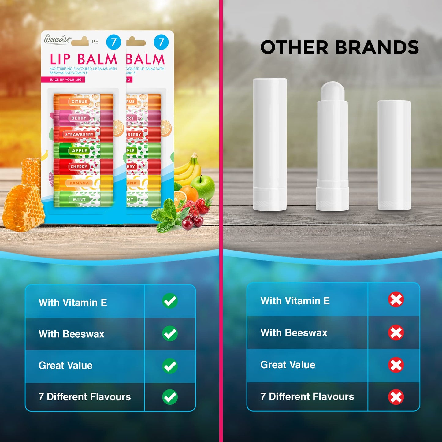 SOL 14pk Lip Balm Set | Flavoured Lip Balms with Beeswax and Vitamin E | Moisturising Lip Balm Multipack | Protect & Hydrate Beeswax Lip Balm Stick | Lip Balms | Lipbalm | Lip Moisturiser | Girls Lip Balm