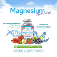 swiss bioenergetics Magnesium Gummies, Providing 180mg Daily dose of Elemental Magnesium from Citrate - 60 Natural Berry Flavour Chewable Yummy Gummies for Better Sleep, Muscle and Nerve Support - UK Made