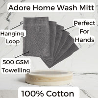 Adore Home 6 x Premium Quality Wash Mitts Absorbent Flannel Glove Face Mitt Body Scrub, Anthracite Grey